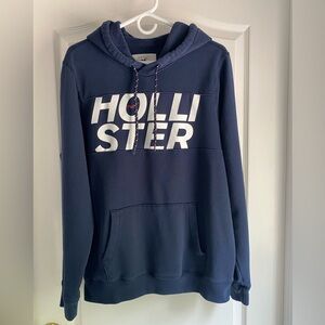 Hollister Men's Dark Blue Fleece Hoodie